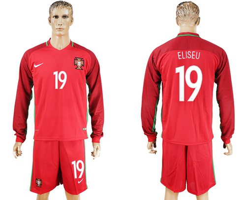 Portugal #19 Eliseu Home Long Sleeves Soccer Country Jersey - Click Image to Close